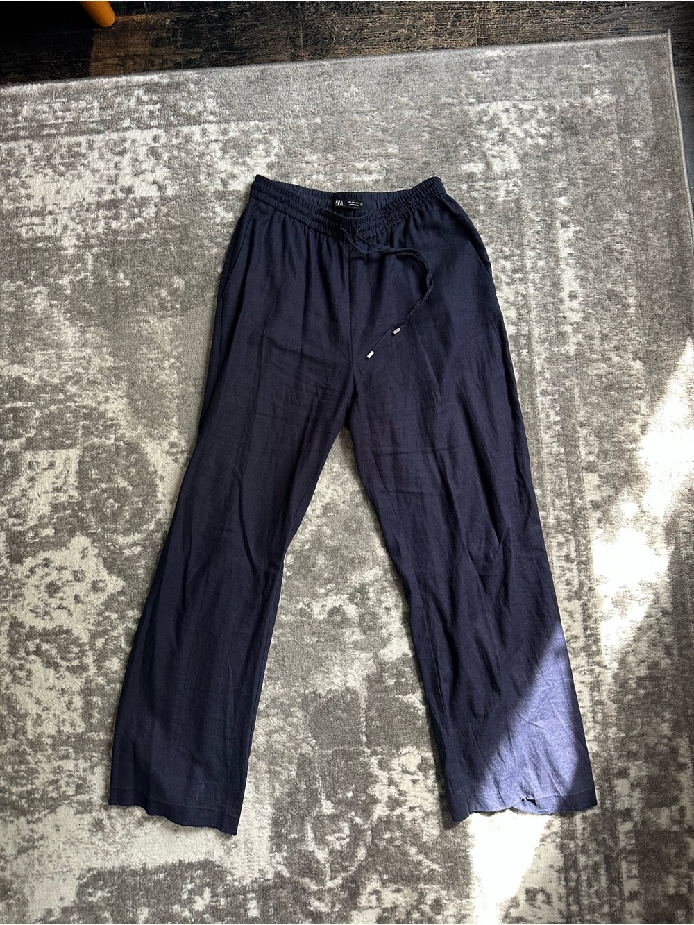 Women’s Zara Navy Drawstring Linen Pants